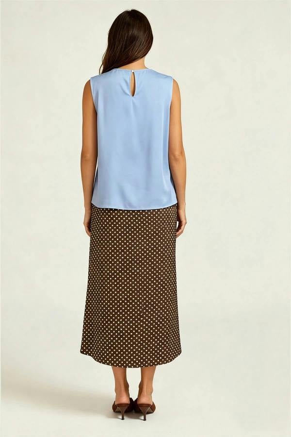 FS Collection Satin Cowl Neck Sleeveless Top In Dusty Blue