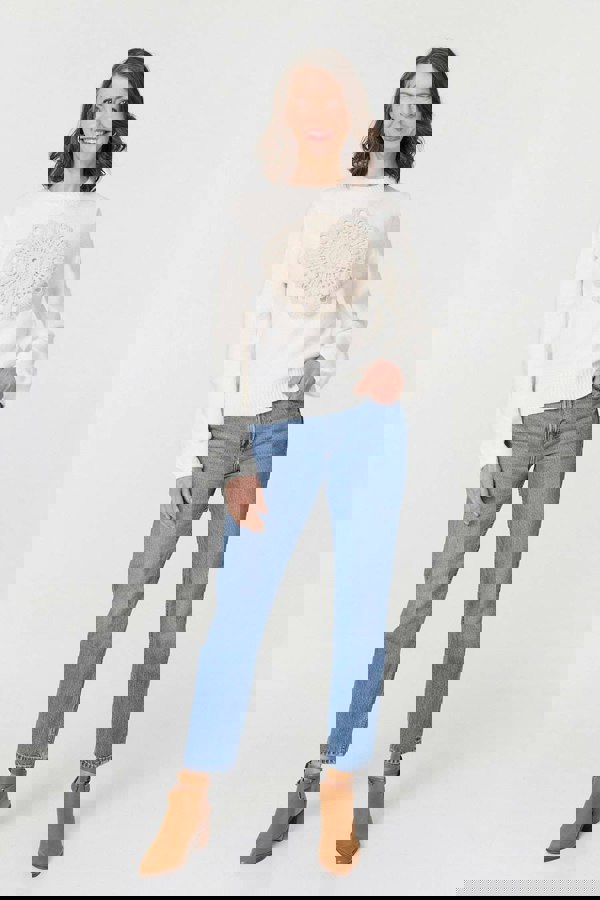 White | Embroidered Detail Long Sleeve Jumper