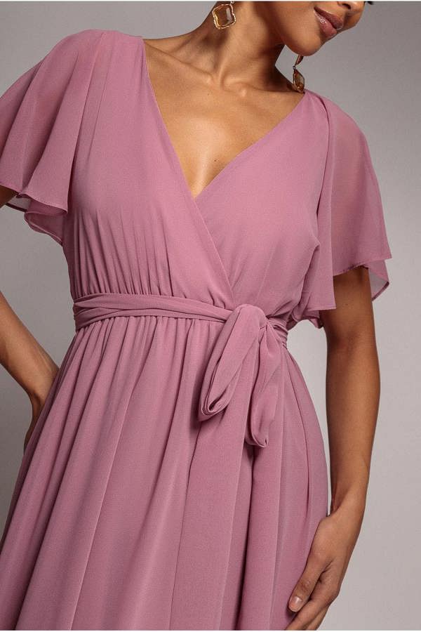 Sustainable Chiffon Flutter Sleeve Wrap Maxi Dress - Lavender DR2486BBS