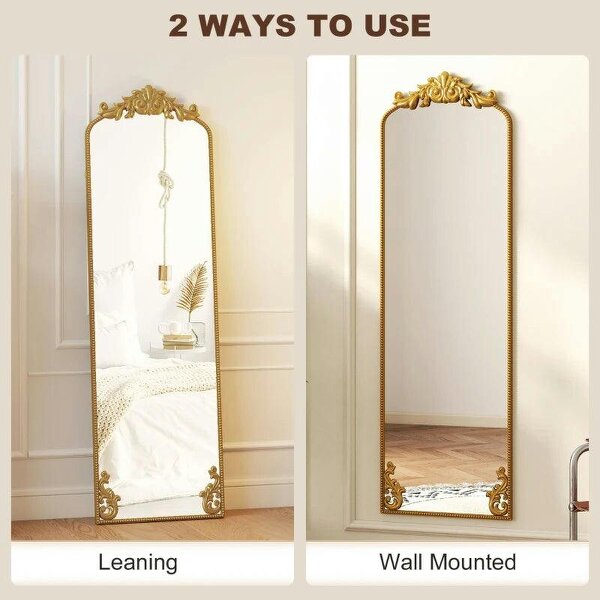 Full Length Mirror, 50 x 160 cm Floor Mirror with Baroque Metal Frame for Bedroom, Living Room, Dressing Room, Gold Tone
