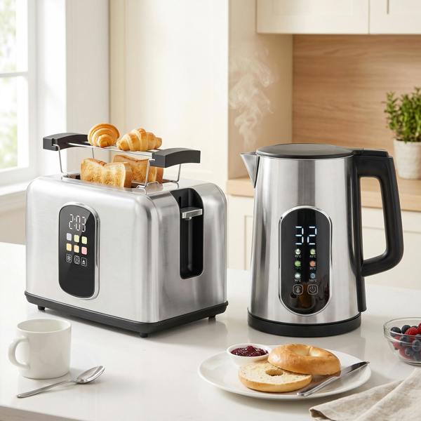 HOMCOM 1.5L 3000W Kettle and Toaster Set with Strix Thermostat, Silver