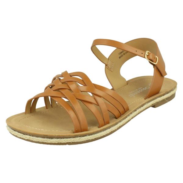 Savannah Ladies Savannah Flat Ankle Strap Sandal with Weaved Upper F00442