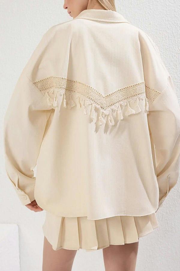 WOVCOR Regular Gabardine Jacket with Lace Back Detail and Pockets