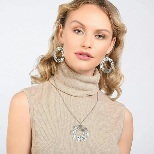 Large Silver Flower Earrings with a Brushed Finish - namana.london