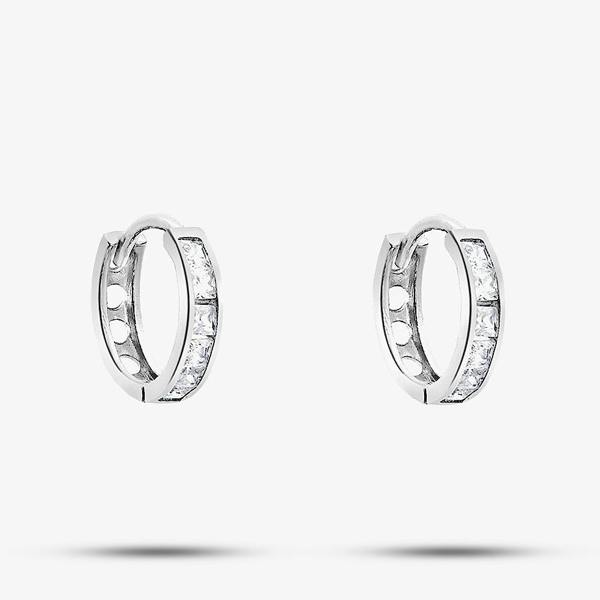 T. H. Baker 9ct White Gold 11mm Crystal Huggie Hoop Earrings 5.57.9699