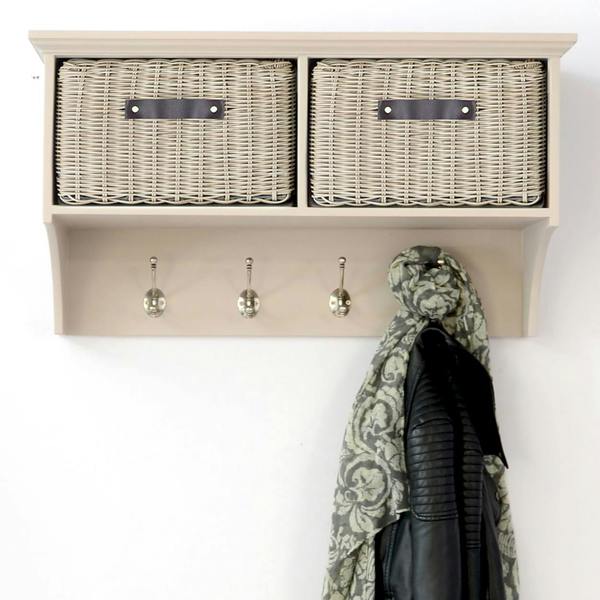 Statement Furniture Tetbury Wall Coat Rack with 2 Strong Storage Baskets. Assembled Hallway Storage Shelf
