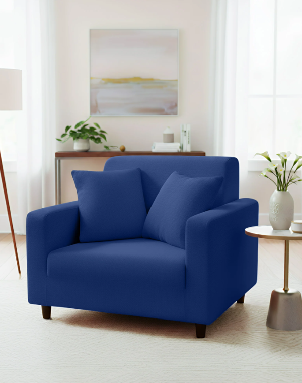 Anyseat 1 Seater Sofa Cover Plain Royal Blue Style and Protection For Living Room Sofa Chair Elastic Stretchable Slipcover