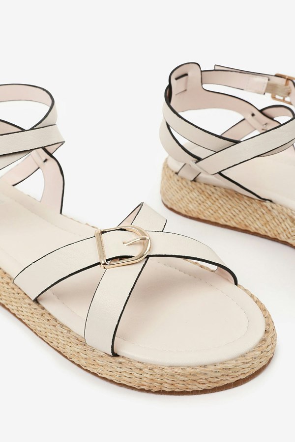 Where's That From Alora Wide Fit Cross Over Buckle Strap Sandals In Cream Faux Leather