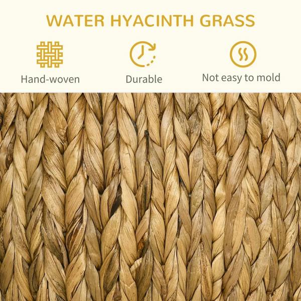 Close-up of woven water hyacinth wicker texture for a round cat bed