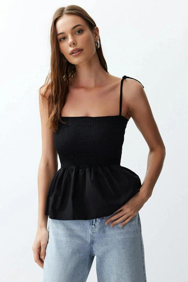WOVCOR Cotton Fitted Stretch Knit Blouse with Poplin Details