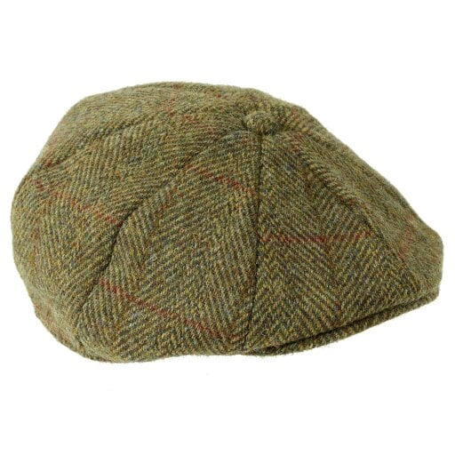 Heather Hats & Accessories Genuine Harris Tweed 8-Panel Flat Cap, Satin Lining, Outdoor Wear, Harvest Olive
