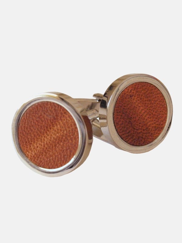 Berber Leather Small Silver Leather Cufflinks