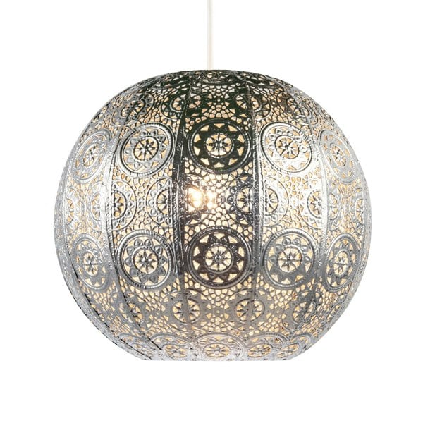 Spherical Vintage Moroccan Pendant Lamp Shade in Shiny Silver Metal Image 1