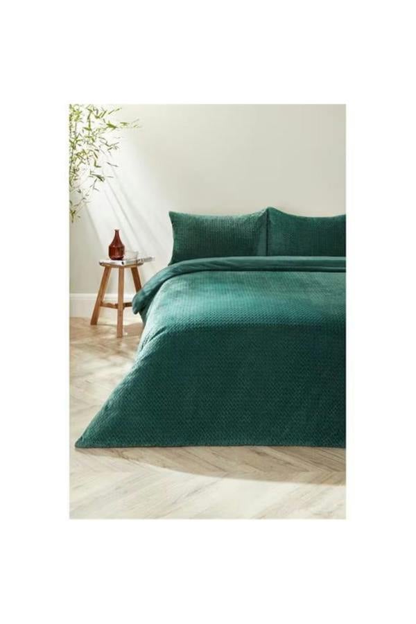 Dyzi Single Size Chevron Fleece Ultra Soft Duvet Cover Set Warm Bedding