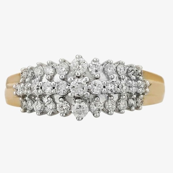 T. H. Baker 9ct Yellow Gold 0.50ct Diamond Claw Set Three Row Ring TH011776R
