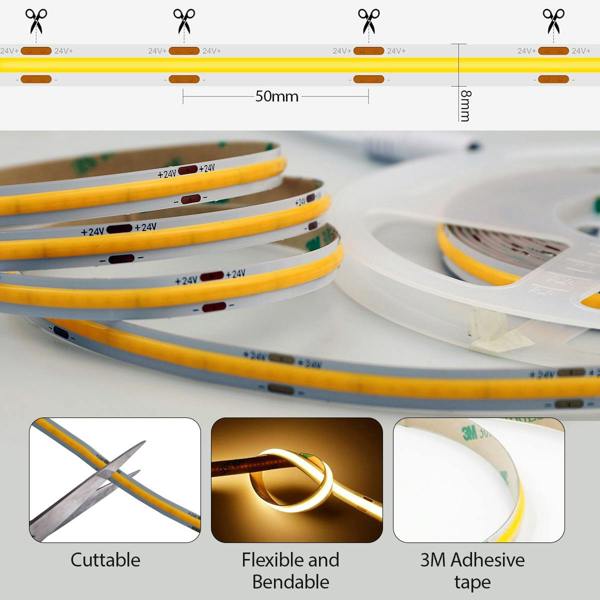 ENER-J 5m LED COB Strip 480L/M 24V, 6000K with RF Dimmer and 25W Plug & Play Power Supply