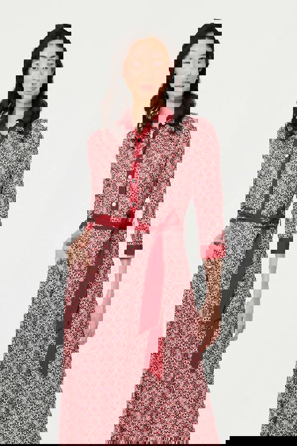 Pink | Printed 3/4 Sleeve Tie Waist Maxi Dress