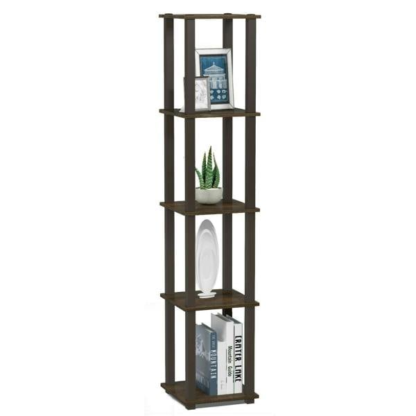 WALPLUS Turn-S-Tube 5-Tier Corner Square Rack Display Shelf with Square Tube, Walnut/Brown perfect for organized storage and display