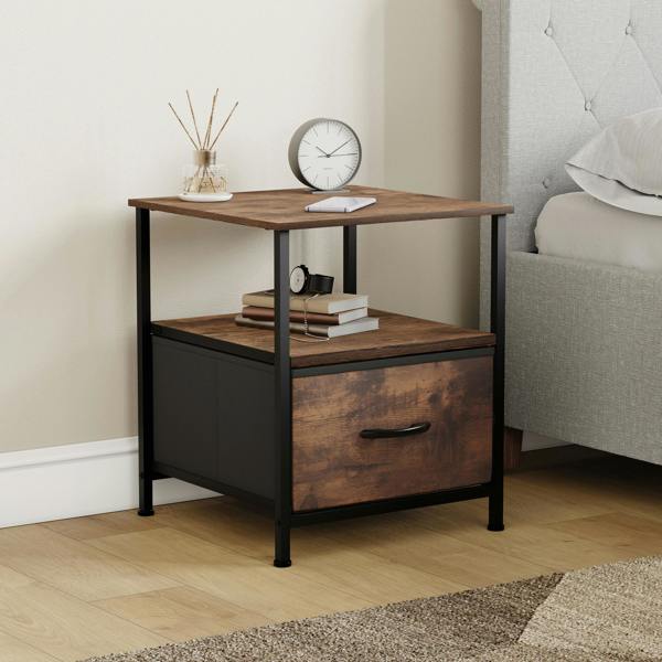 Vida Designs Chorley 1 Drawer Fabric Drawer Chest, Beige & Grey Wood