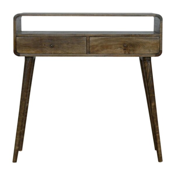 Wyld Haus Trapani Curved Grey Washed Mango Wood Console Table 2 Drawers Open Shelf