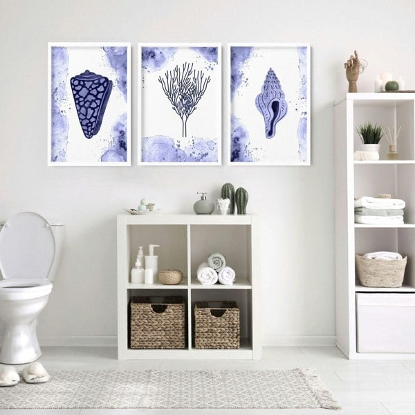 Bathroom decor blue | set of 3 wall art prints