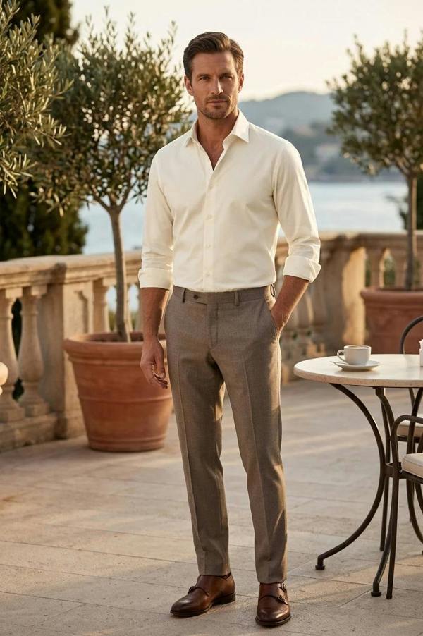 Men's Long Sleeve Button-Down Dress Shirt - Cream - TruClothing.com - 3
