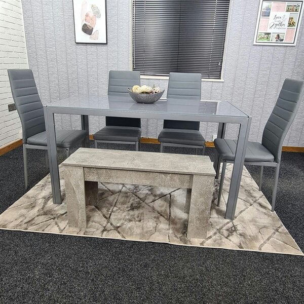Kosy Koala Dining Table Set with 4 Chairs, and a Bench Dining Room and Kitchen table set of 4, and Grey Bench