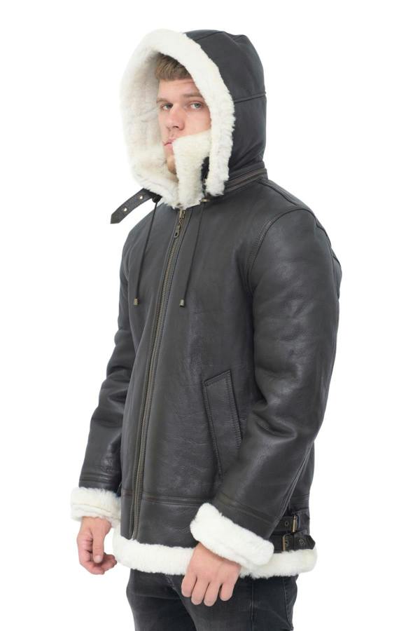 Infinity Leather Mens Hooded Sheepskin Leather B3 Flying Jacket-Harwich