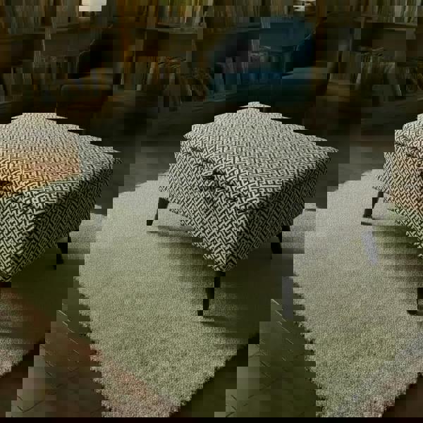 Premium Eden embossed pattern storage footstool ottoman with lift-up lid and wooden legs