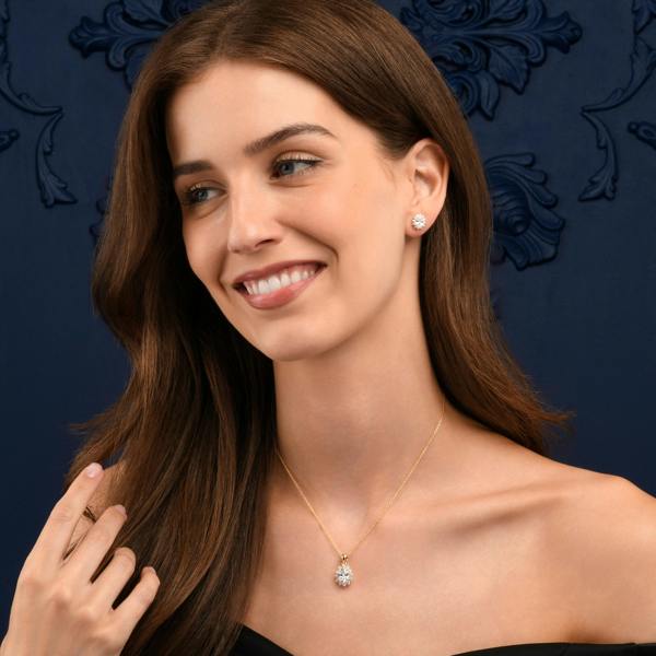 namana Gold Plated Sterling Silver Clear Cubic Zirconia Oval Halo Pendant Necklace