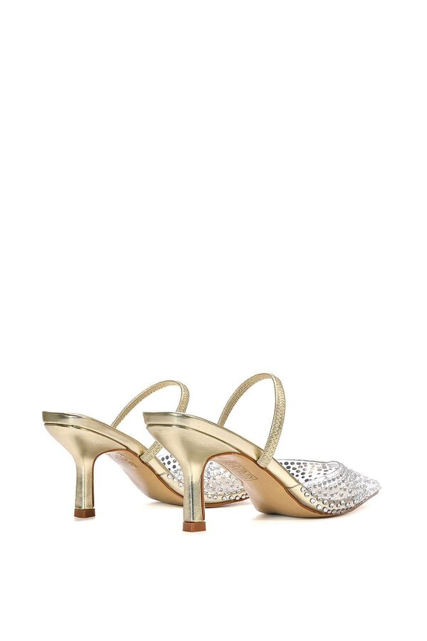 XY LONDON Clear Perspex Diamante Stiletto Heel Slingback Court Shoes