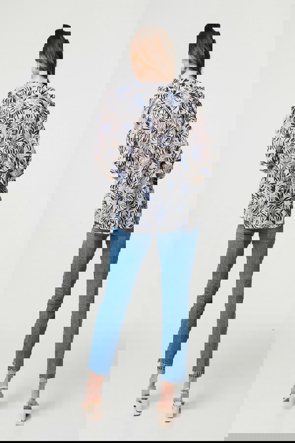 Blue | Floral 3/4 Puff Sleeve Relaxed Blouse