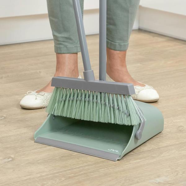 JVL Long Handle Lobby Dust Pan And Brush Set - Green