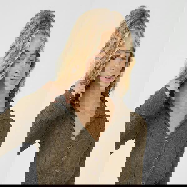 Brave Soul Light Brown Long Sleeve Collared Textured Jersey Top - Light Brown Image 4