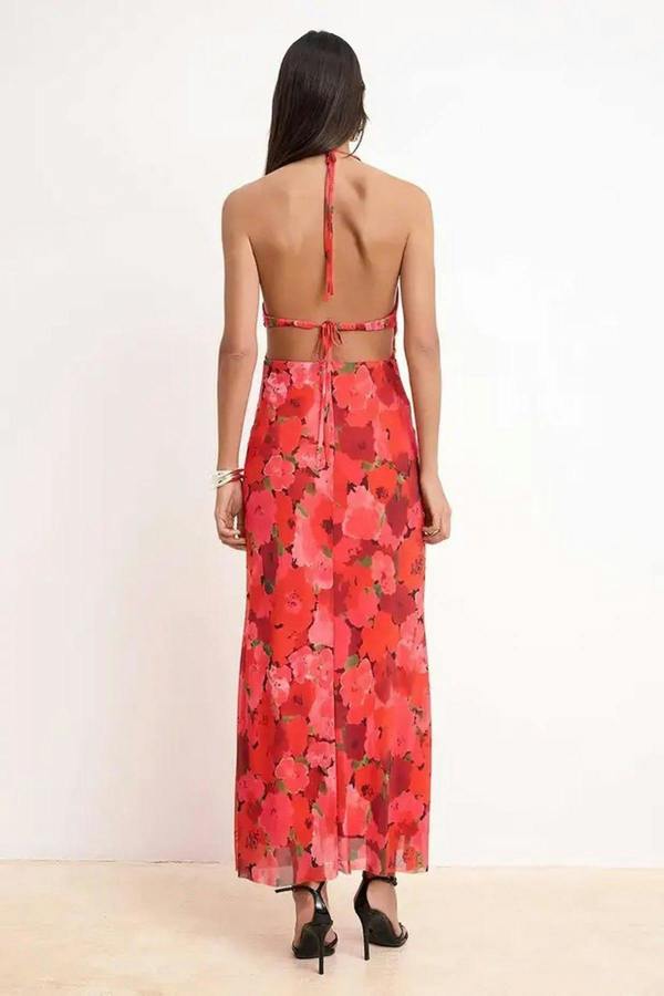 WOVCOR Floral Knitted Tulle Maxi Evening Dress