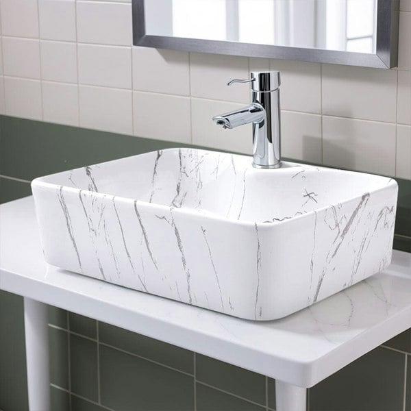 48cm W x 37cm D Rectangular Marble Vessle Sink Bathroom Sinks Living and Home