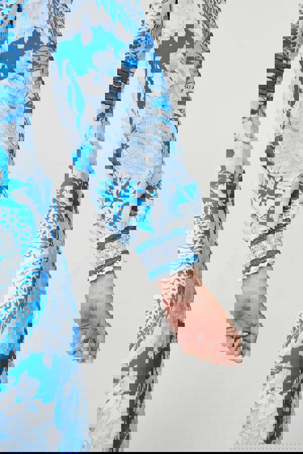 Blue | Floral Long Sleeve A-Line Maxi Dress