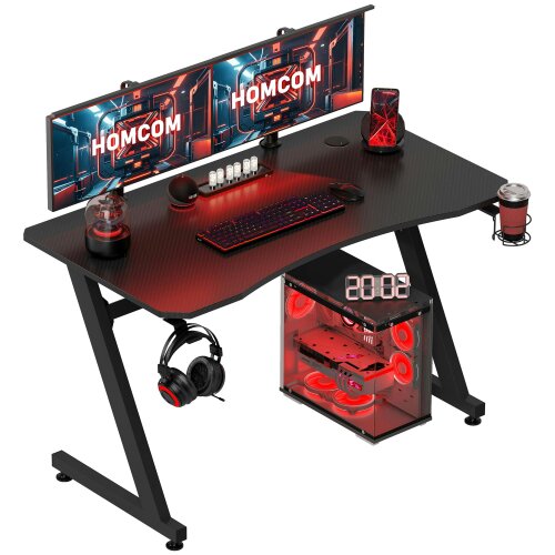 Wyld Haus Hanaba 120cm Steel Frame Black Gaming Desk With Cup Holder Headphone Hook And Cable Management