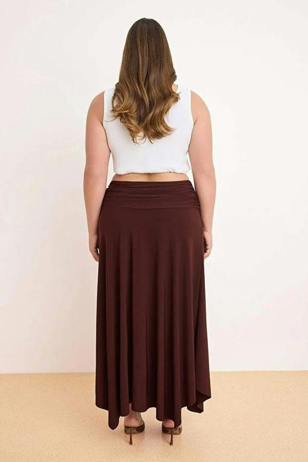 WOVCOR Waist Detail Slit Stretch Knit Maxi Plus Size Skirt