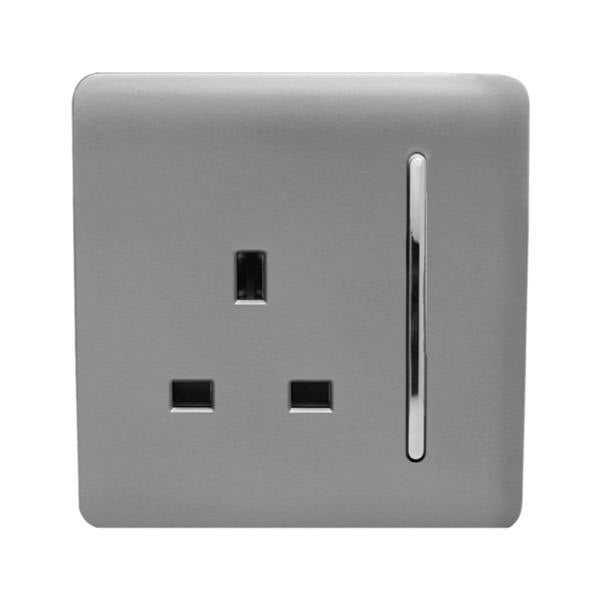 Trendi Switch 1 Gang 13 Amp Switched Plug Socket in Light Grey