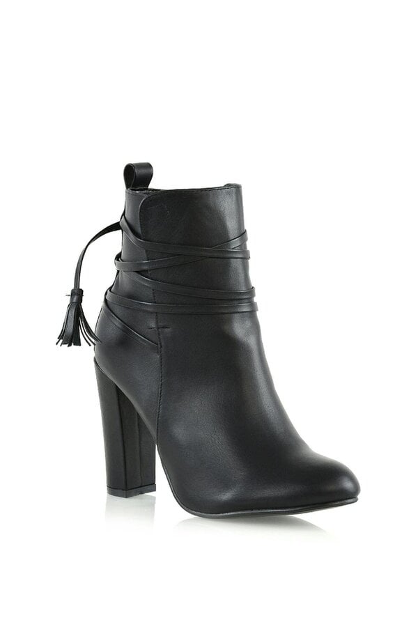 XY LONDON Tie up Tassel Detail Block High Heel Ankle Boots