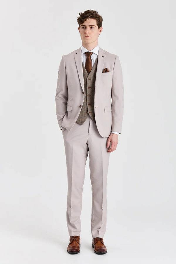 Paul Andrew Mayfair Stone Textured Suit With Harris Brown Tweed Waistcoat