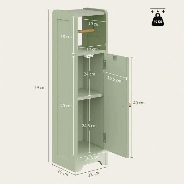 Small Bathroom Storage Cabinet with Toilet Roll Holder - Light Green