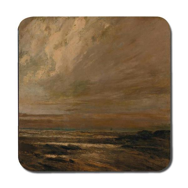 Benjamin Tate Design Moody Brown Landscape Placemats Coasters Set With Seascape