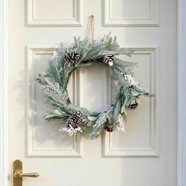 Garden Greatness Winter Frosted Decorative Door Wreath