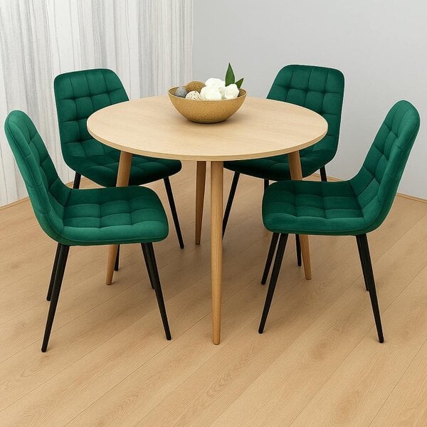 Kosy Koala Modern Round Dining Table Set With 4 Green Velvet Chairs Dining Room Furniture