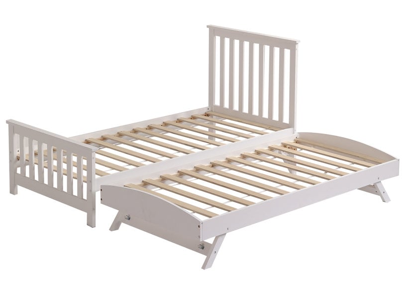 Oxford Single Bed with Pull Out Trundle, Solid Pine, White, Guest Bed Included