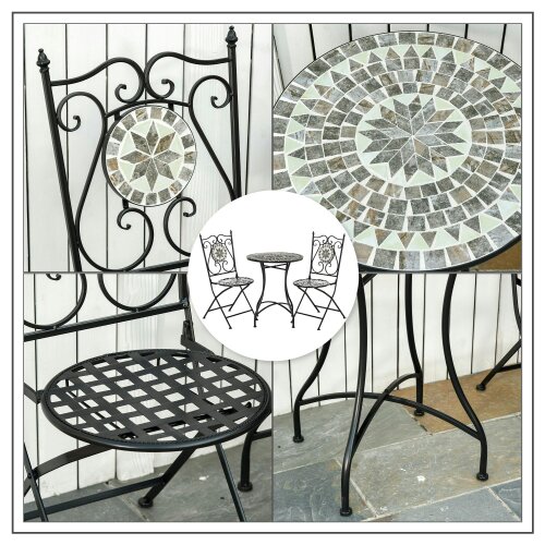 Wyld Haus Lilera 3 Piece Mosaic Tile Bistro Set With Folding Chairs And Metal Frame