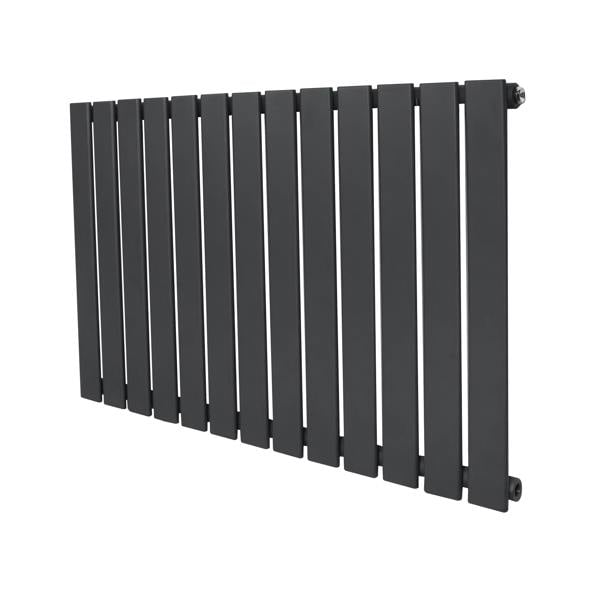 Flat single column radiator in anthracite grey, featuring a sleek design with vertical slats and a smooth matte finish, measuring 600 x 910mm
