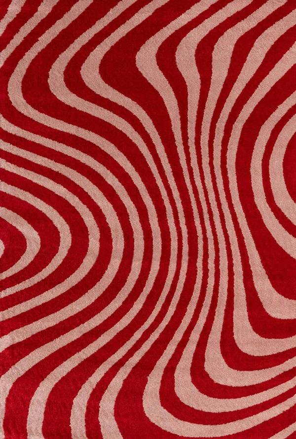 Red and beige wavy patterned rug